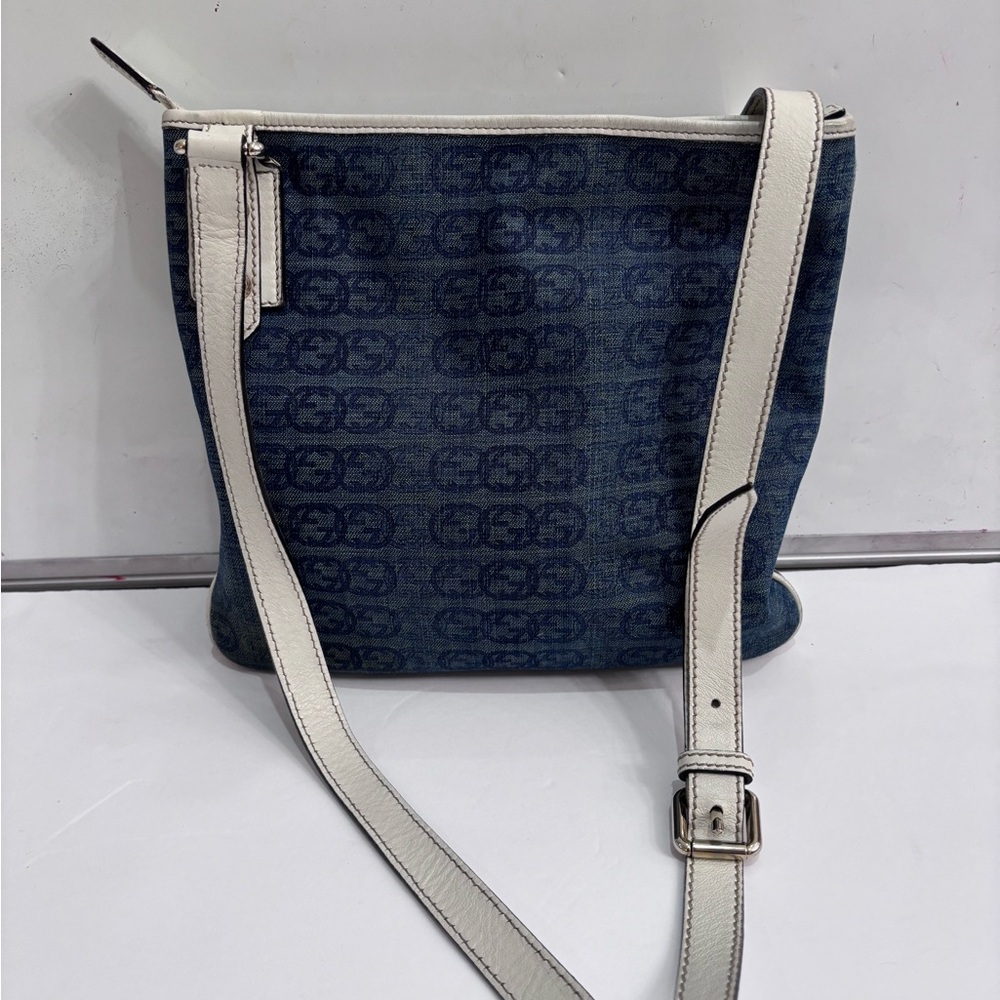 Gucci denim Blue and white Cream Shoulder crossbody Bag Authentic